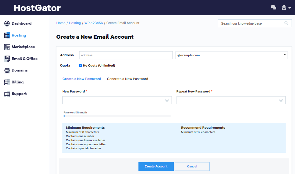 OWP - Email Accounts - Enter Details
