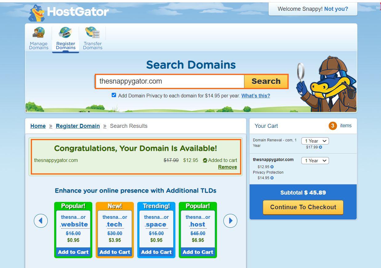HostGator Domains - Search Results