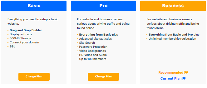 Weebly Downgrade - Choose Plan