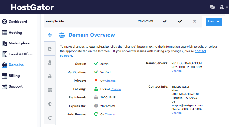 Customer Portal - Domains section