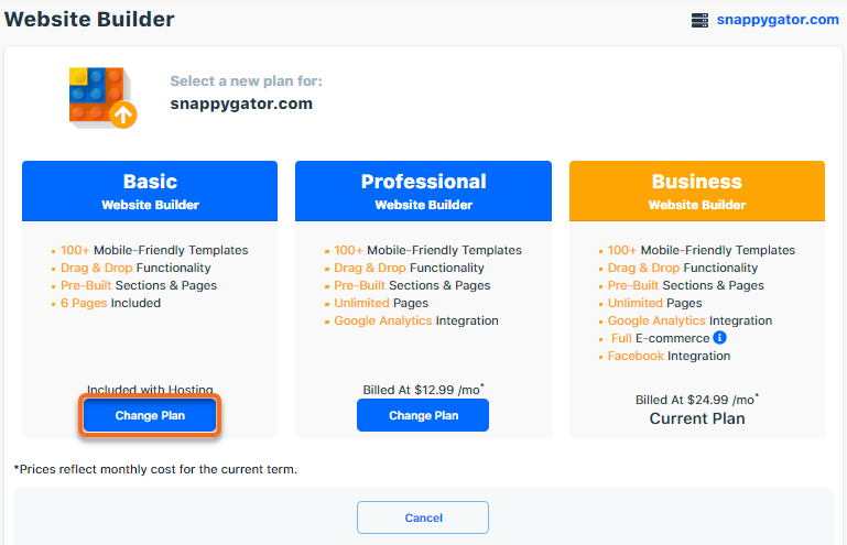 HostGator Website Builder Upgrade Plans