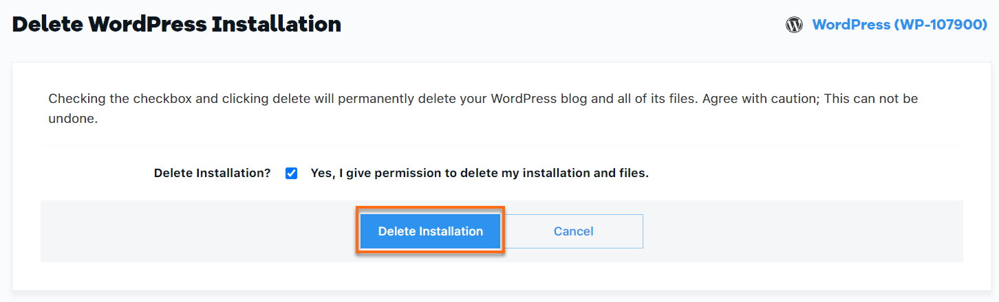 Delete Optimized WordPress Blog Confirmation