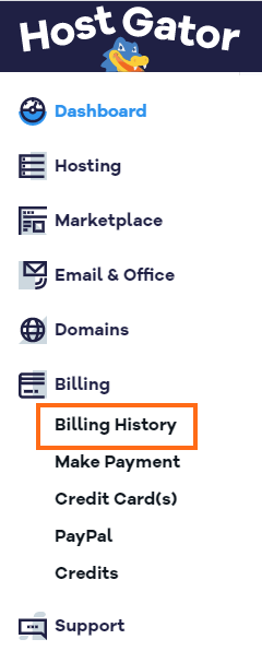 Customer Portal - Billing menu