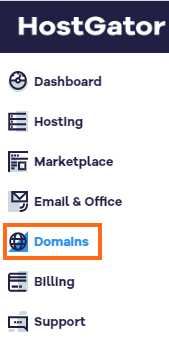 HostGator Customer Portal Domains Menu