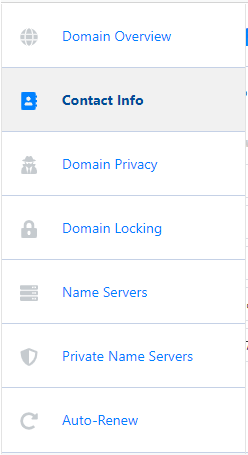 HostGator Customer Portal Domains Contact Menu