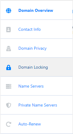 HostGator Customer Portal Domains Lock Menu