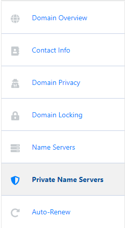 HostGator Customer Portal Domains Private Name Server Menu