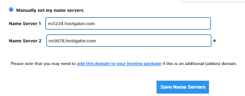 HostGator Customer Portal Domains Name Servers Manual Configuration