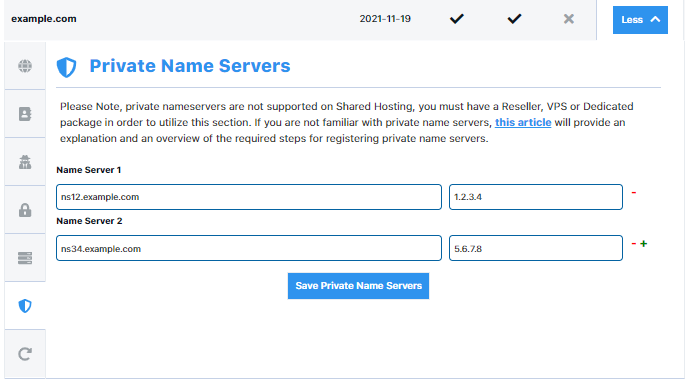 HostGator Customer Portal Domains Private Name Server Configuration