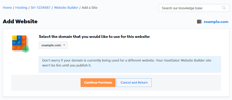Select Domain to Add Website Builder