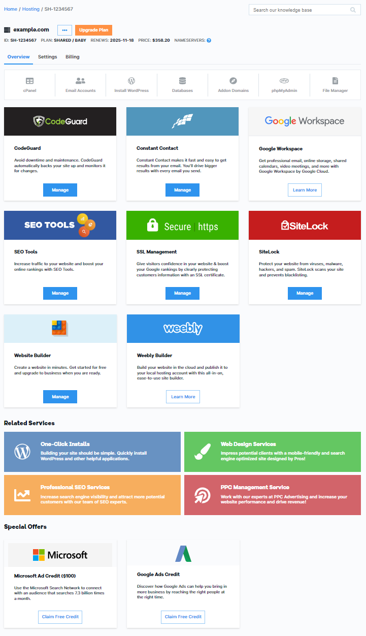 Customer Portal - Overview section