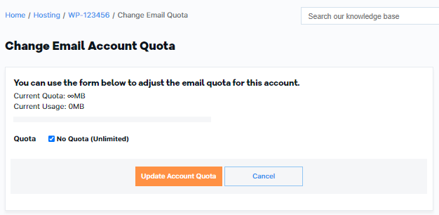 OWP Email Accounts - Change Quota