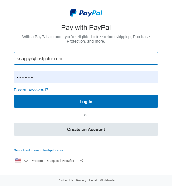 Paypal pop-up login page