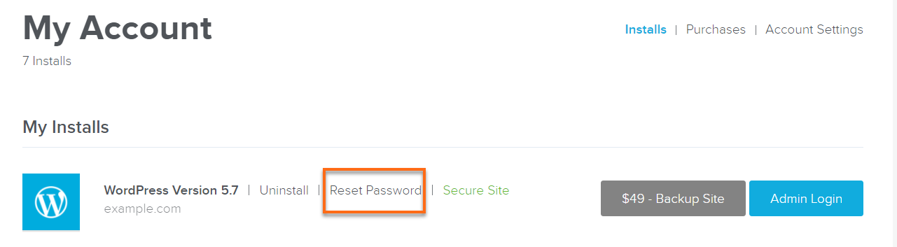 WordPress password reset link