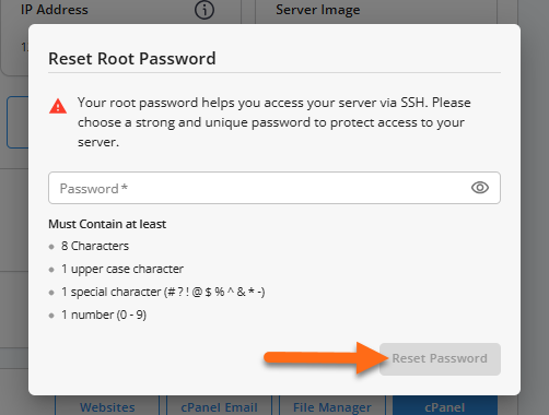 Reset WHM Root Password Option in Customer Portal
