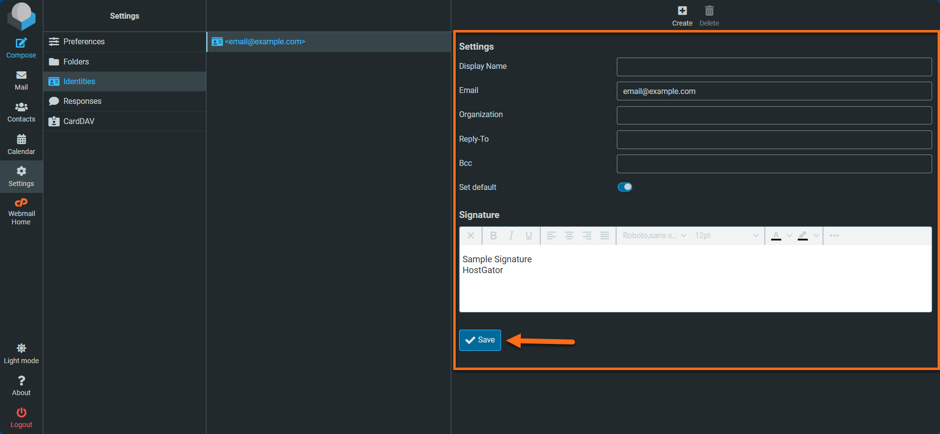 HostGator Webmail Email Signature