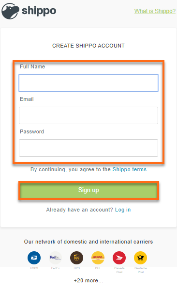 Sign Up with Shippo