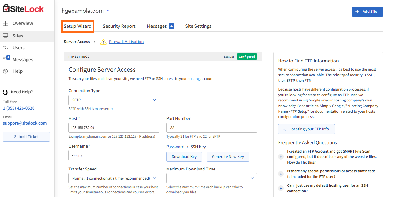 SSL in SiteLock - Firewall & CDN - Set Up button