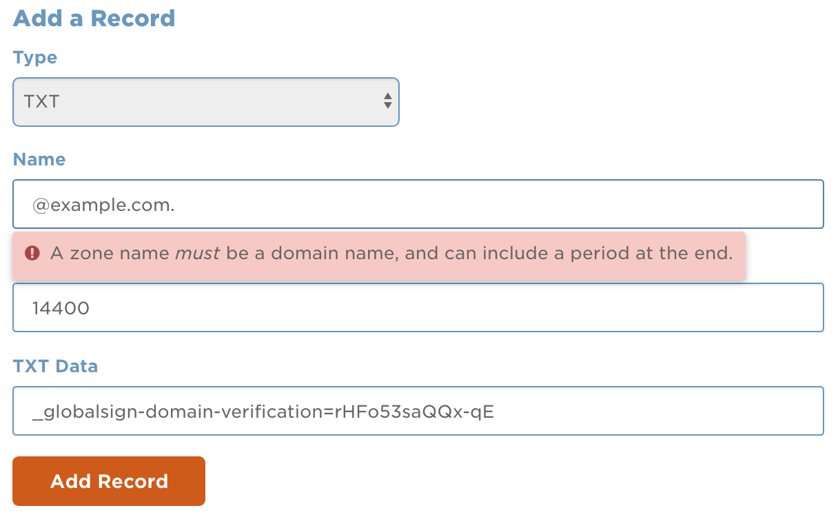 DNS zone control panel