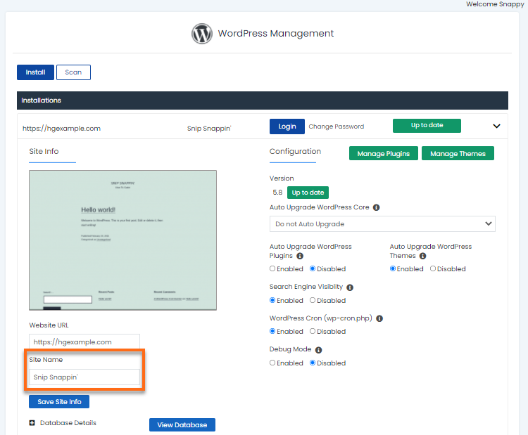 WordPress Manager - Change Site Name