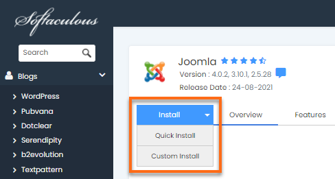 Joomla Install button