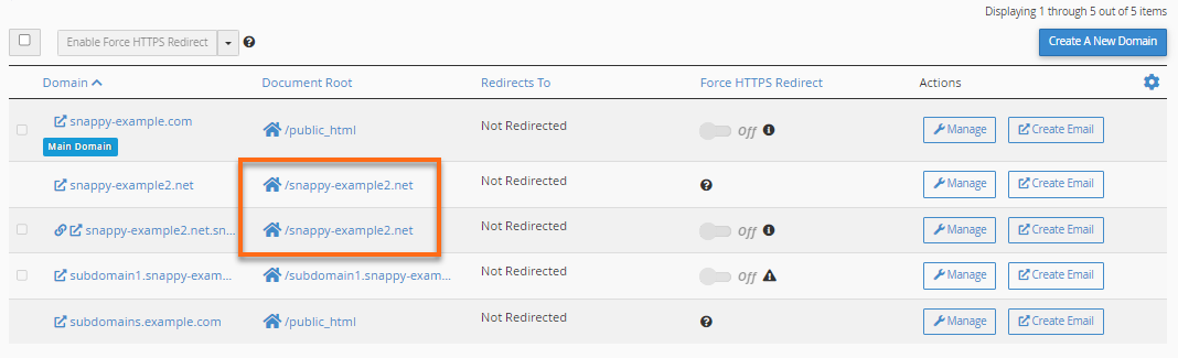 Subdomains with the same root directories