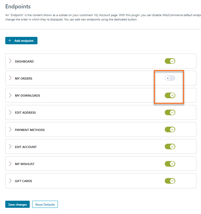 Toggle an Endpoint