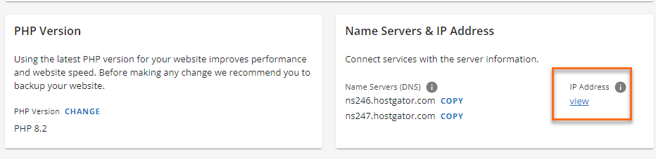 Customer Portal - Settings tab - Name Servers & IP Address