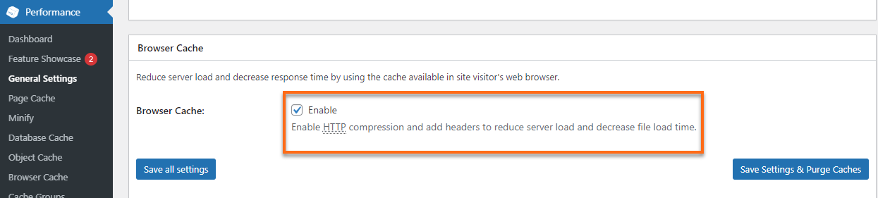 W3 Total Cache Enable Browswer Cache