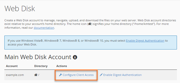 Configure Web Disk Account