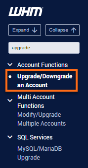 WHM - Upgrade/Downgrade an Account