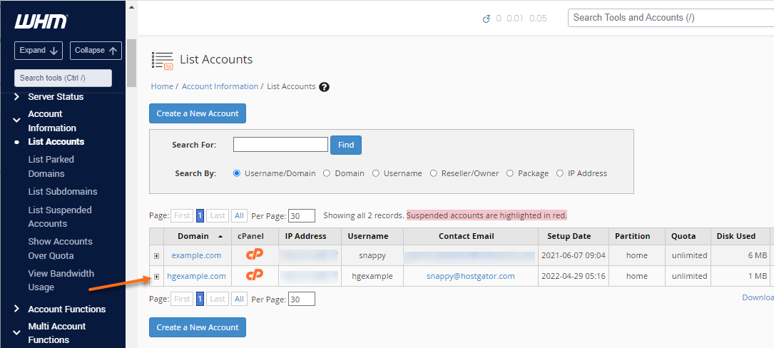 WHM - Expand cPanel