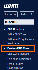 WHM - DNS Functions - Delete a DNS Zone