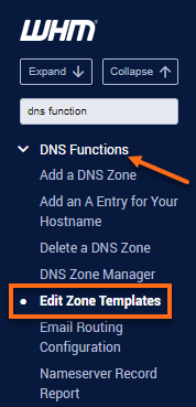 WHM - DNS Functions - Edit Zone Templates