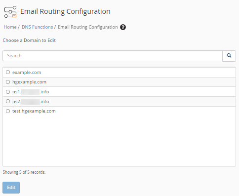 WHM - Email Routing Configuration interface