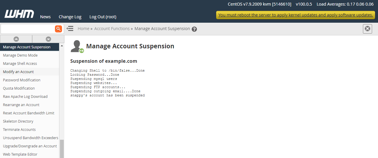 HostGator Manage Account Suspension Suspension Status