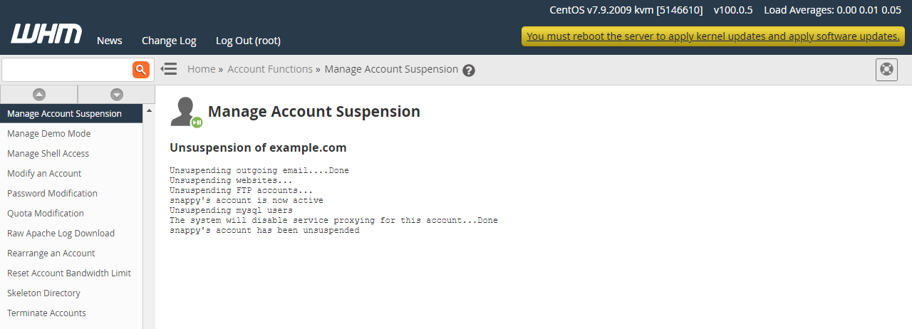HostGator Manage Account Suspension Unsuspension Status