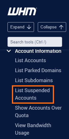 HostGator Account Information > List Suspended Accounts