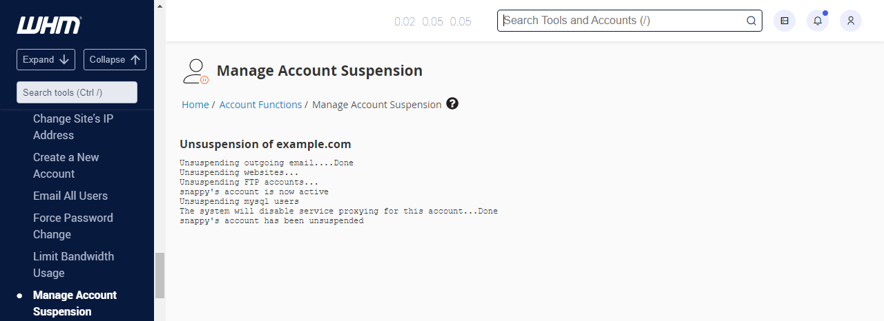 HostGator Manage Account Suspension Unsuspension Status