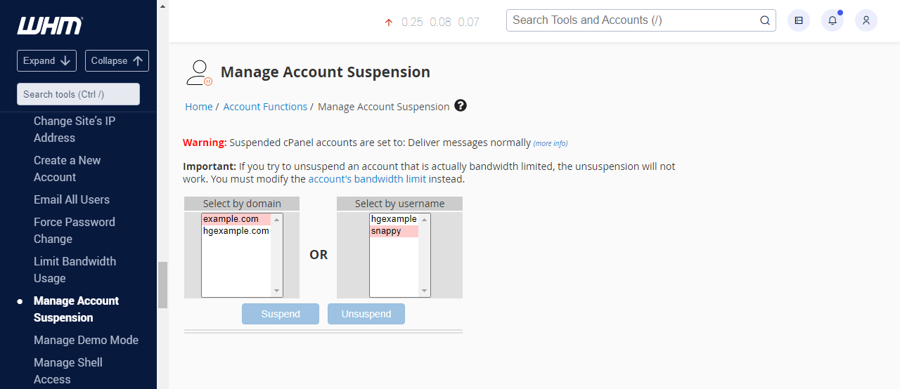 HostGator Manage Account Suspension Suspended Acccount