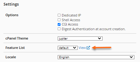 Settings - Feature List - View List