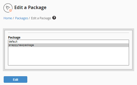 WHM - Edit a Package - Select Package name