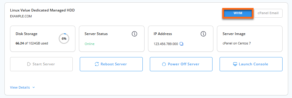 WHM Option in Customer Portal