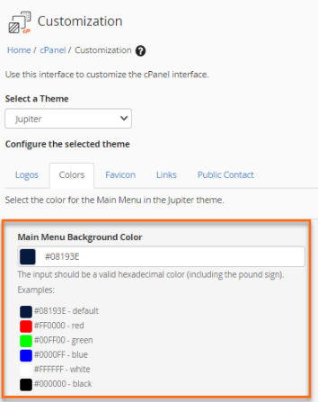 select main menu color background