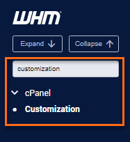 WHM search for customization