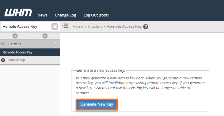 Generate new key button