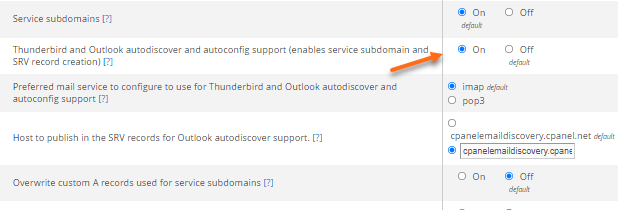 WHM - Tweak Settings - Domains - Service Subdomains