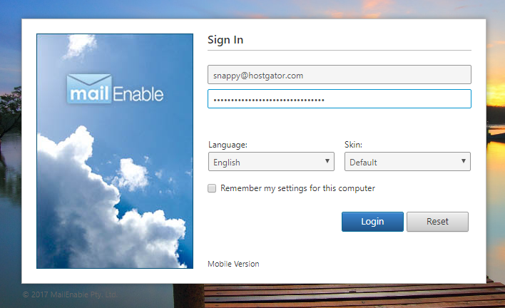 Windows Dedicated Server MailEnable Login Screen