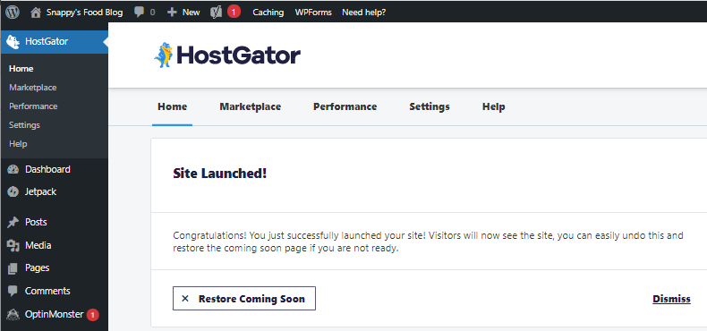 HostGator plugin - Site Launched