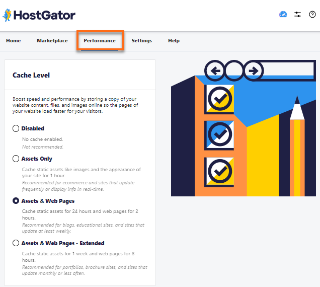 HostGator plugin - Performance tab